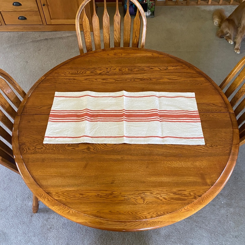 Striped Cotton Table Runner - Cream and Orange